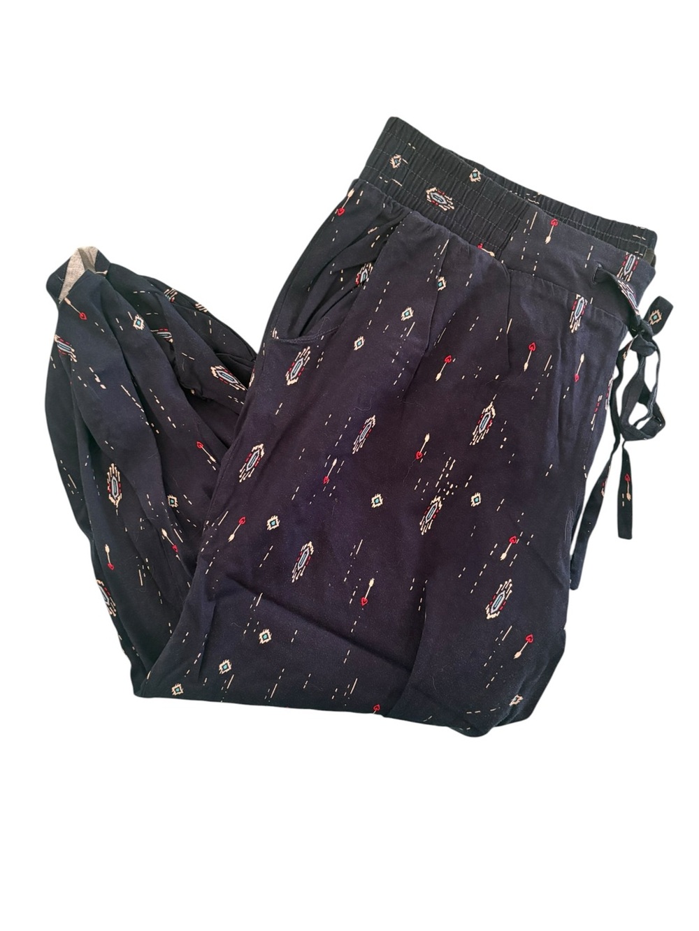 torrid Black Patterned Drawstring Joggers with Subtle Red & Cream Accents